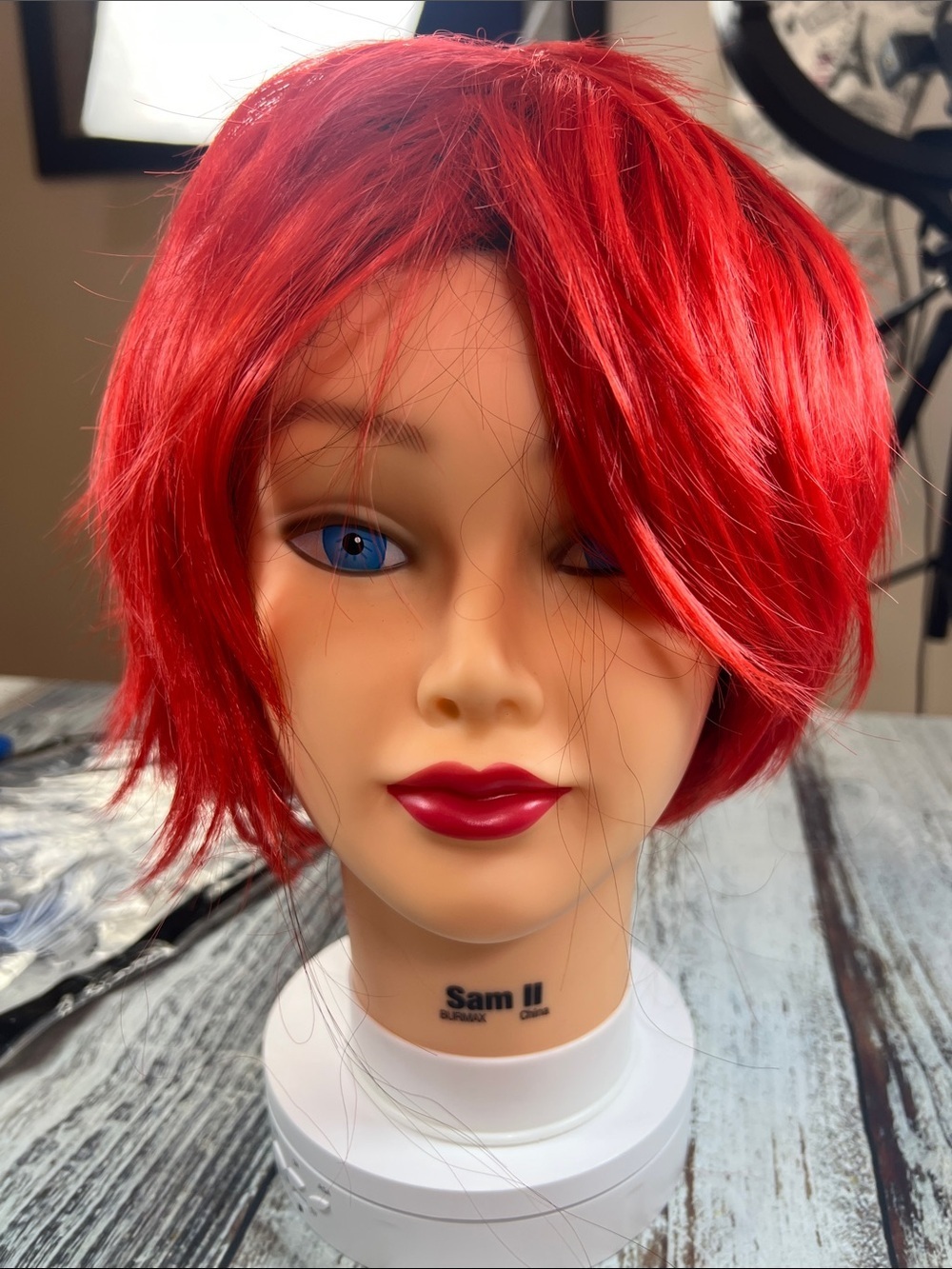 Bright Red Layered Bob Cosplay Wig | Short Anime Style Wig with Side Bangs NIB